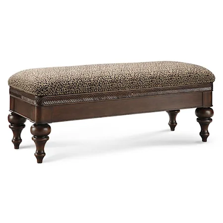 Turned Leg Bench with Leopard Print Upholstery